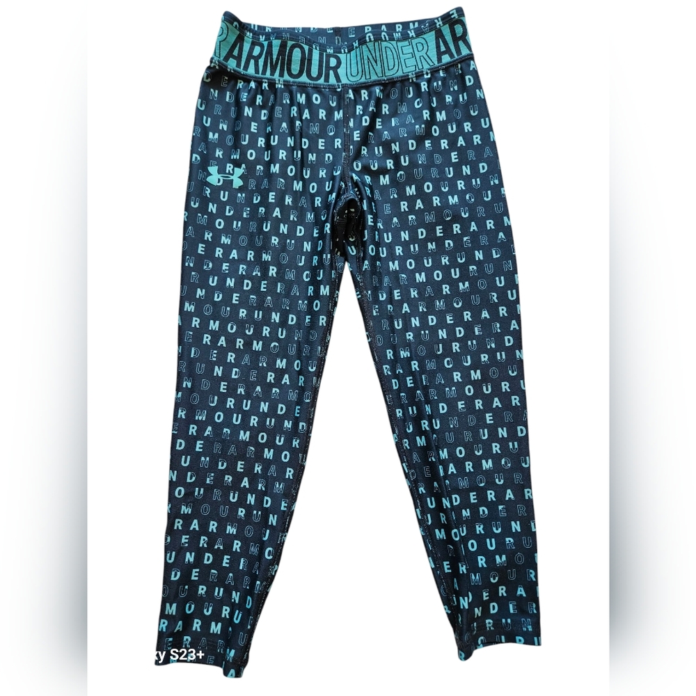 Under Armour heatgear ankle leggings girls size XL Blue cropped athletic EUC